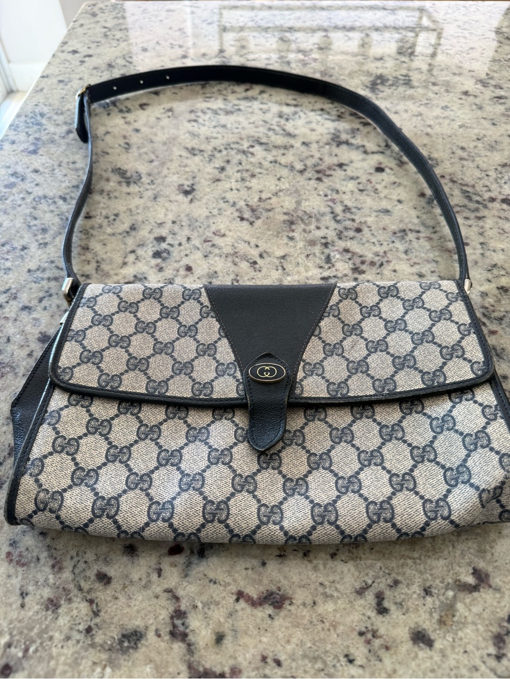 Gucci Beige GG Supreme Canvas Crossbody with Black Trim